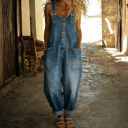 Lässiger Denim-Jumpsuit mit verstellbaren Trägern