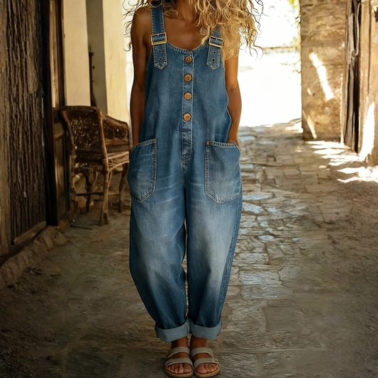 Lässiger Denim-Jumpsuit mit verstellbaren Trägern