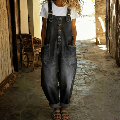 Lässiger Denim-Jumpsuit mit verstellbaren Trägern