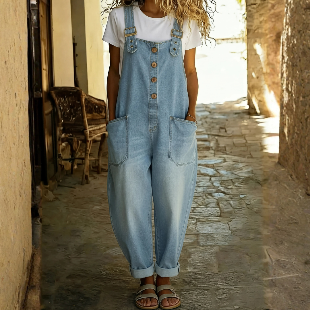 Lässiger Denim-Jumpsuit mit verstellbaren Trägern