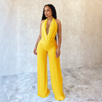 Eleganter Damen Jumpsuit mit Wasserfall-Ausschnitt