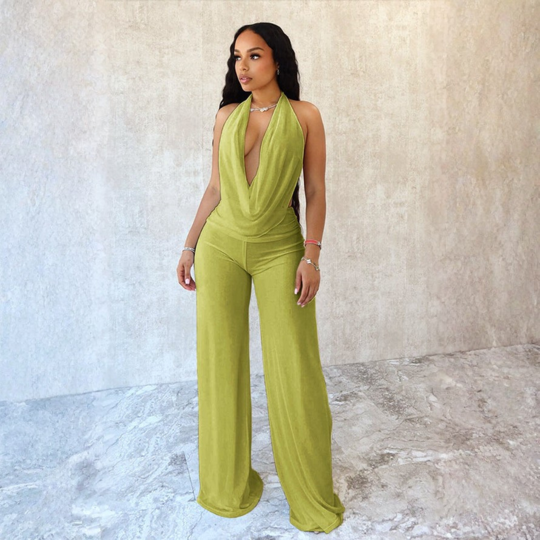 Eleganter Damen Jumpsuit mit Wasserfall-Ausschnitt