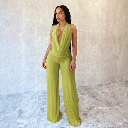 Eleganter Damen Jumpsuit mit Wasserfall-Ausschnitt
