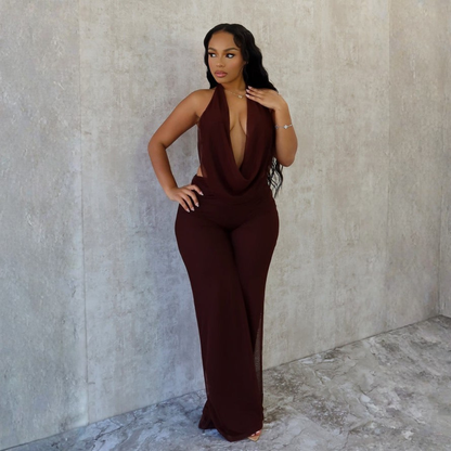 Eleganter Damen Jumpsuit mit Wasserfall-Ausschnitt