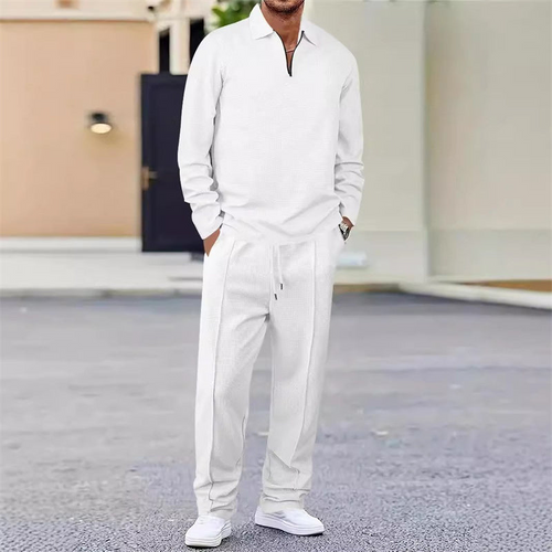 Elegantes Herren Freizeit-Set mit Reißverschlusskragen und Hose