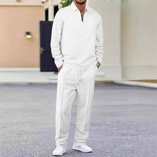 Elegantes Herren Freizeit-Set mit Reißverschlusskragen und Hose