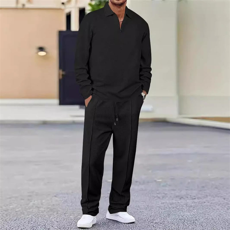Elegantes Herren Freizeit-Set mit Reißverschlusskragen und Hose