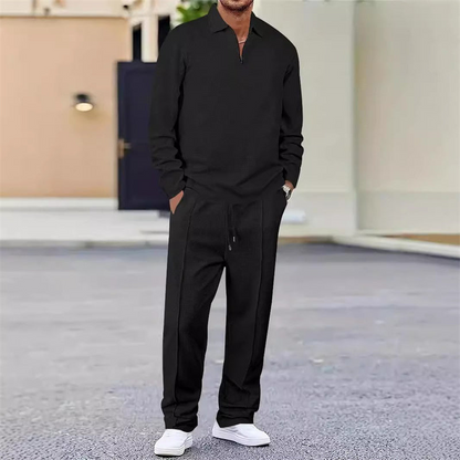 Elegantes Herren Freizeit-Set mit Reißverschlusskragen und Hose