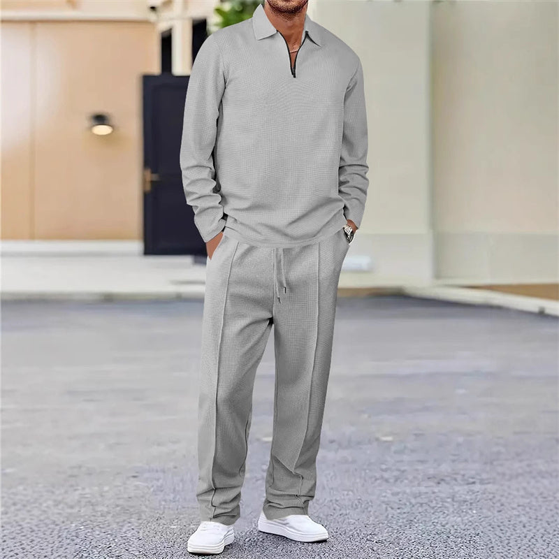Elegantes Herren Freizeit-Set mit Reißverschlusskragen und Hose
