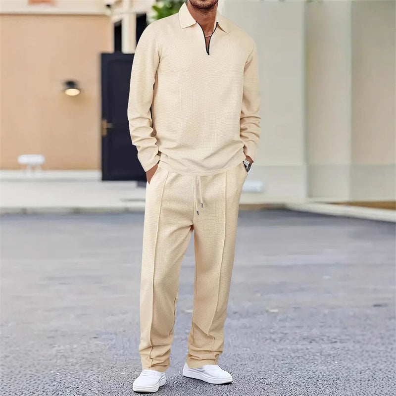 Elegantes Herren Freizeit-Set mit Reißverschlusskragen und Hose