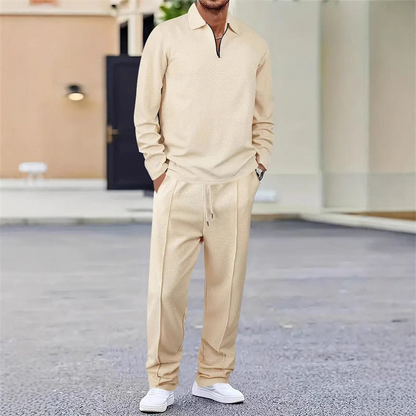 Elegantes Herren Freizeit-Set mit Reißverschlusskragen und Hose